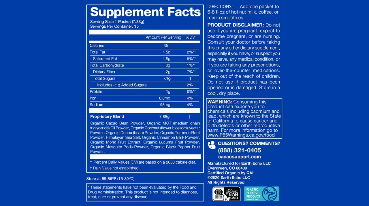 Cacao Bliss Supplement Facts