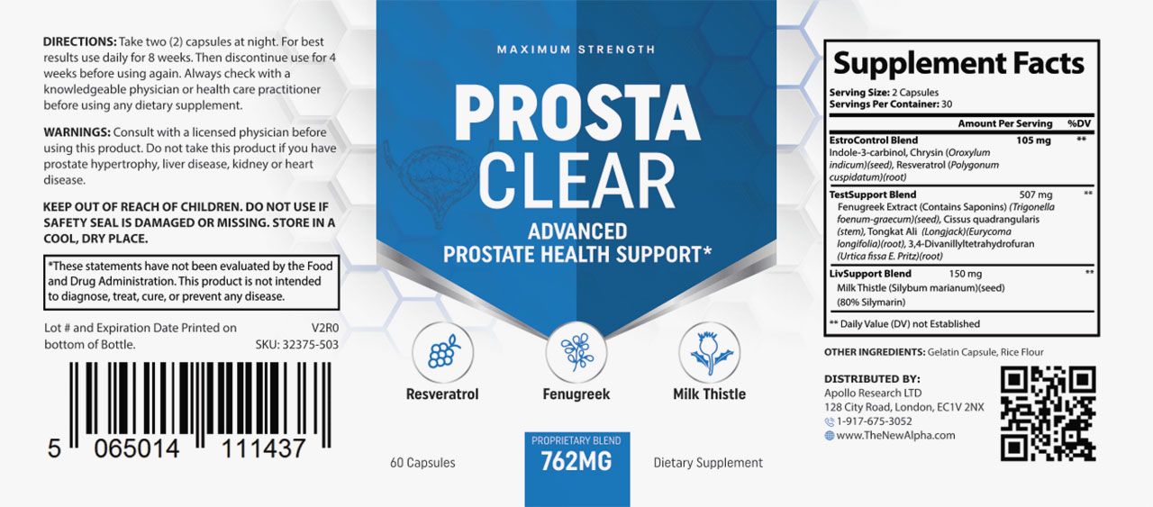 ProstaClear Supplement Facts