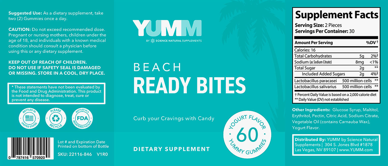 Yumm Beach Ready Bites Supplement Facts Label