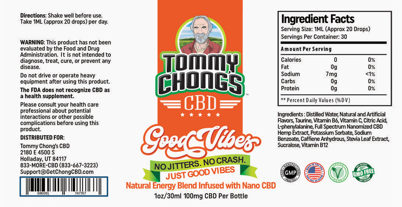 Tommy Chong’s Good Vibes Protocol Ingredients Label