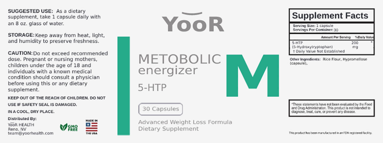 Yoor Metabolic Energizer 5-HTP 5 Supplement Facts