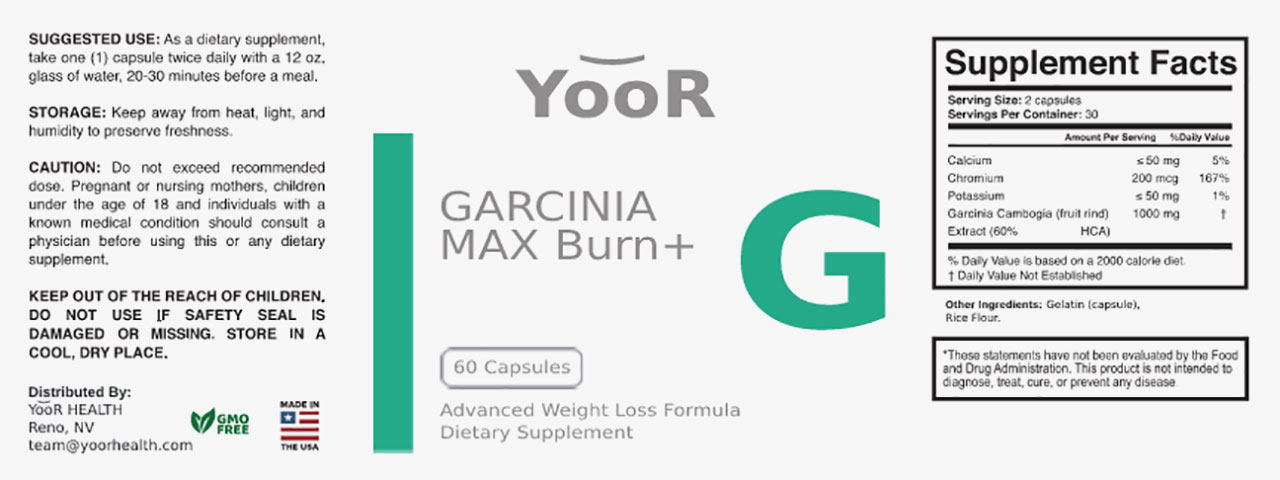 YooR Garcinia Max Burn+ Supplement Facts
