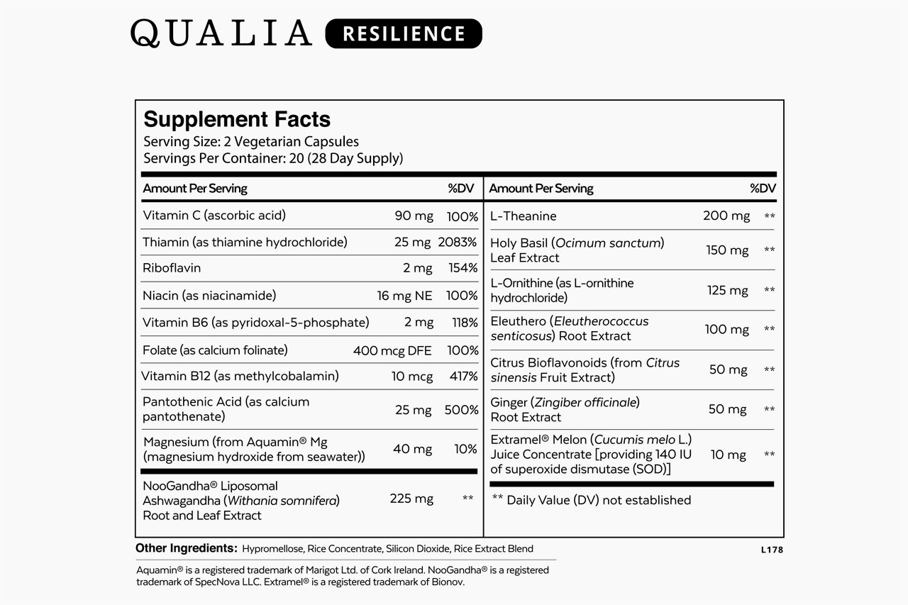 Qualia Resilience Supplement Facts