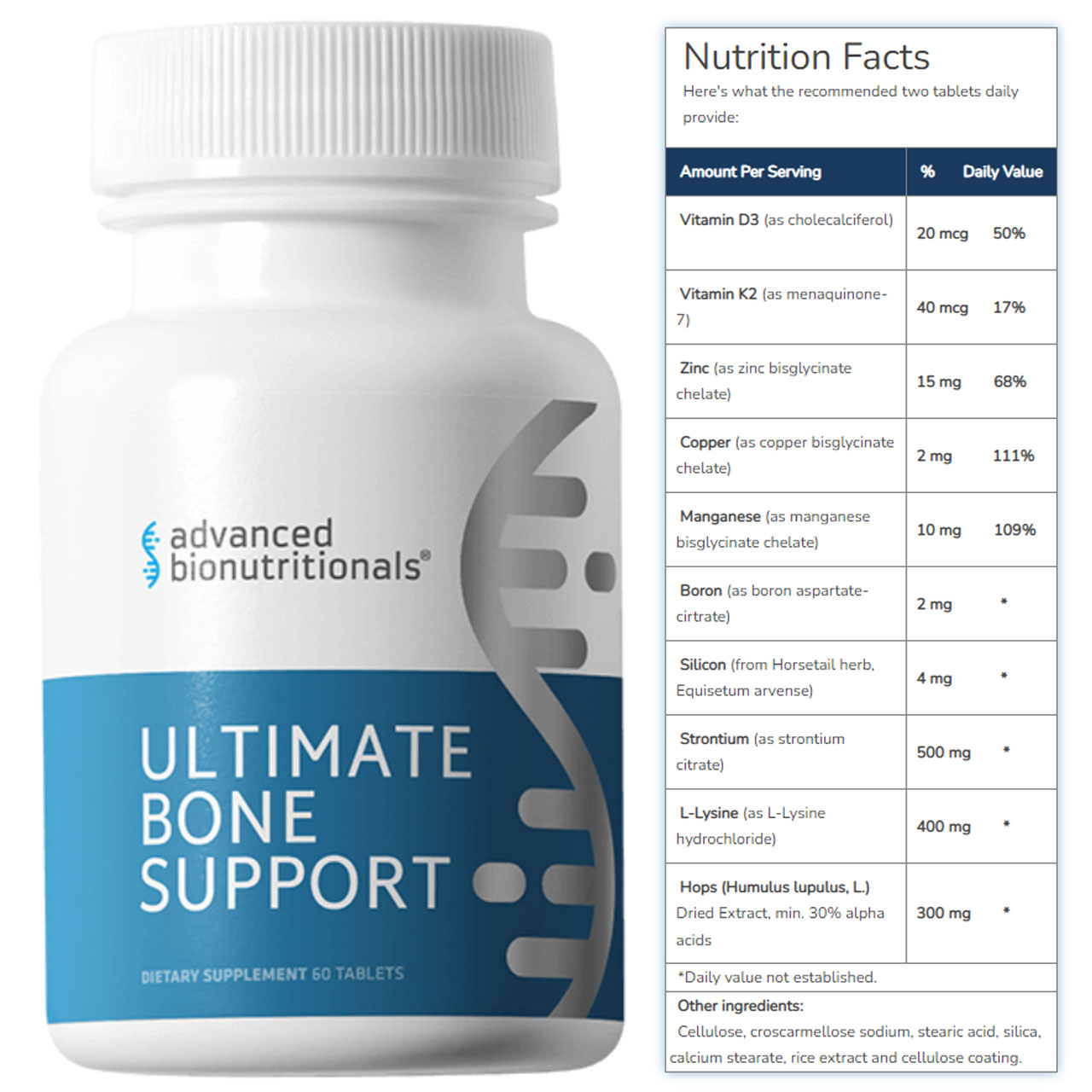 Ultimate Bone Support Supplement Facts Label
