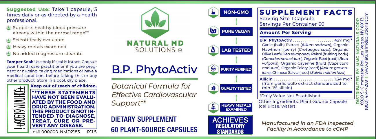 BP PhytoActiv Ingredients Label