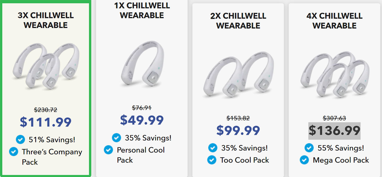 ChillWell's Wearable Personal Neck Fan Pricing