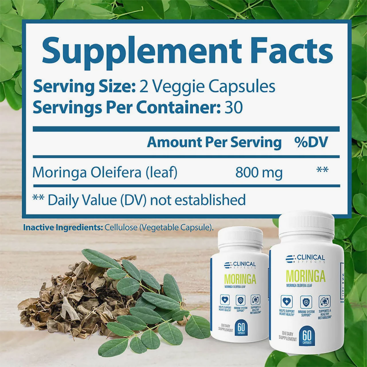Clinical Effects MORINGA Supplement Facts Label