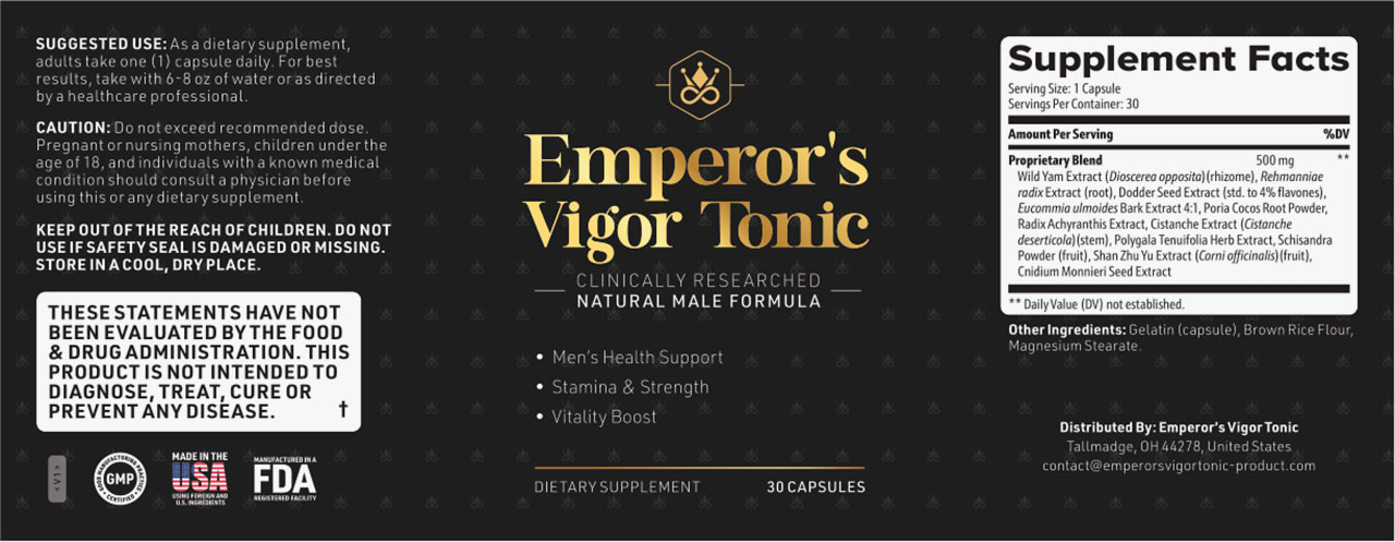 Emperor's Vigor Tonic Supplement Facts Label