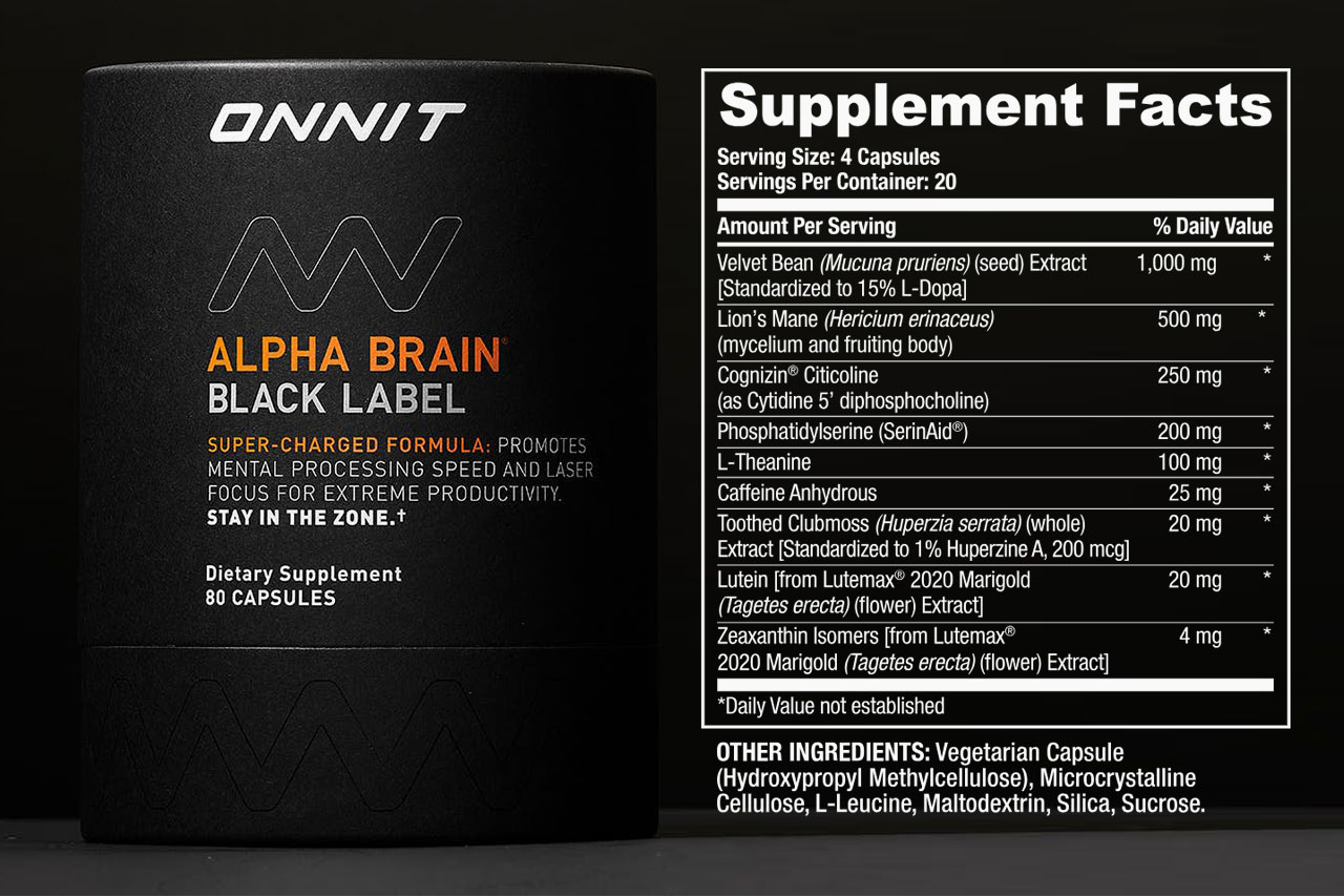 Onnit Alpha Brain Black Label Supplement Facts