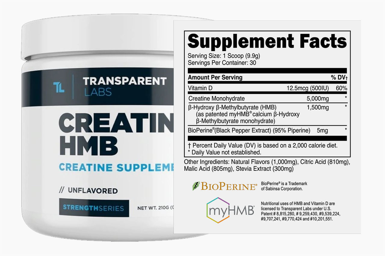 Transparent Labs Creatine HMB Supplement Facts Label