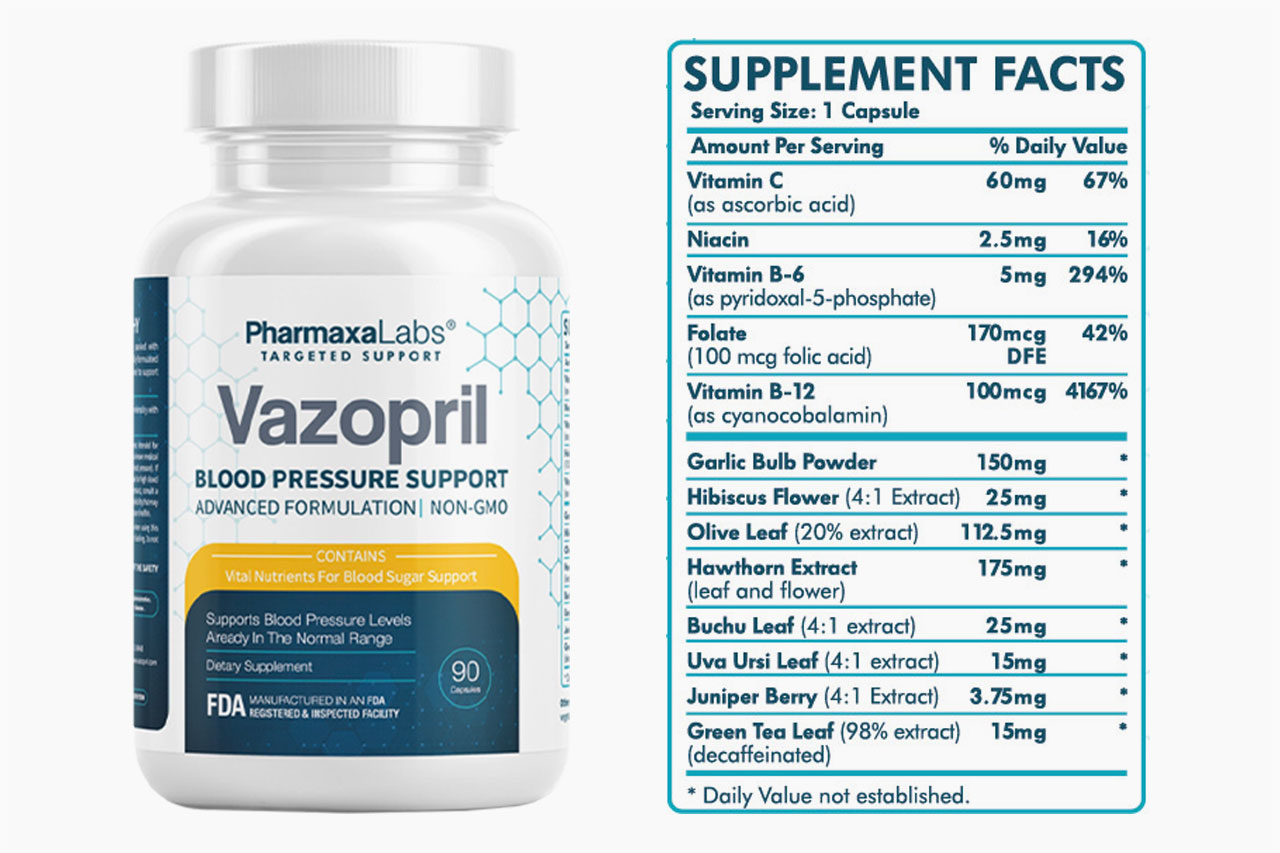 Vazopril Supplement Facts Label