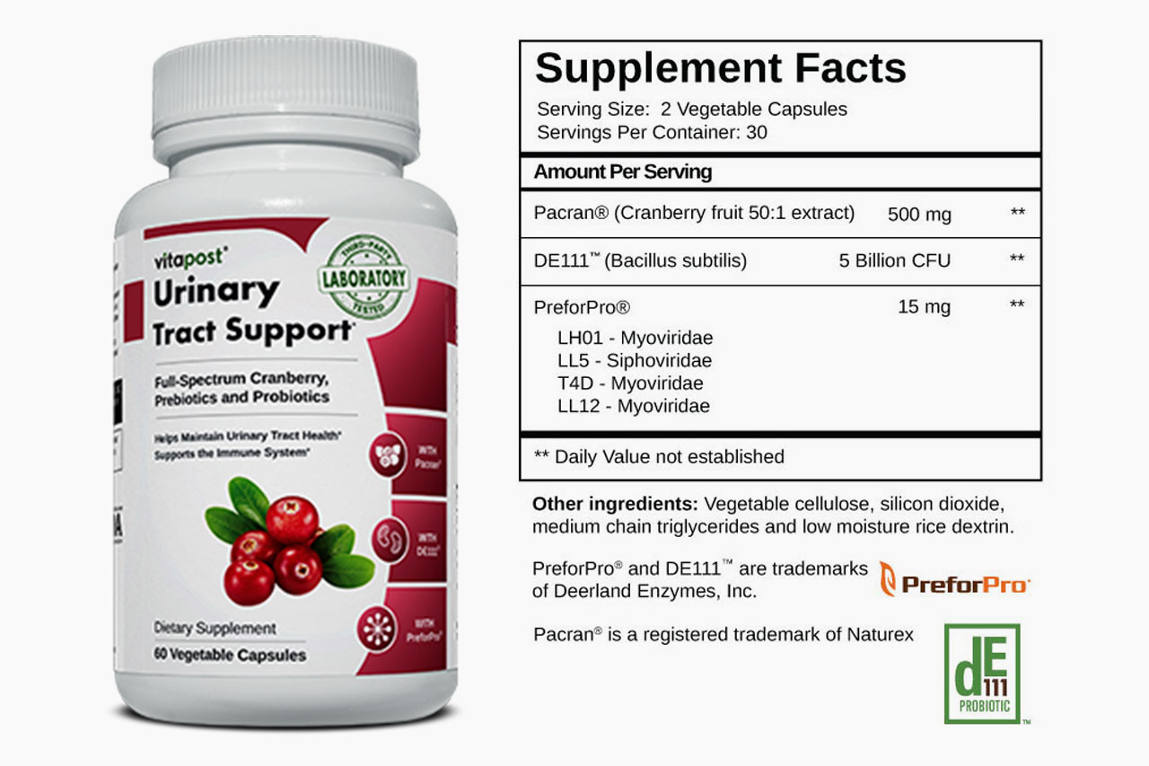 Vitapost Urinary Tract Supplement Facts Label