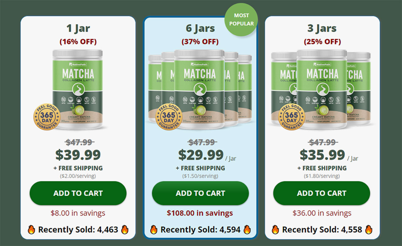 Matcha Collagen Latte Pricing