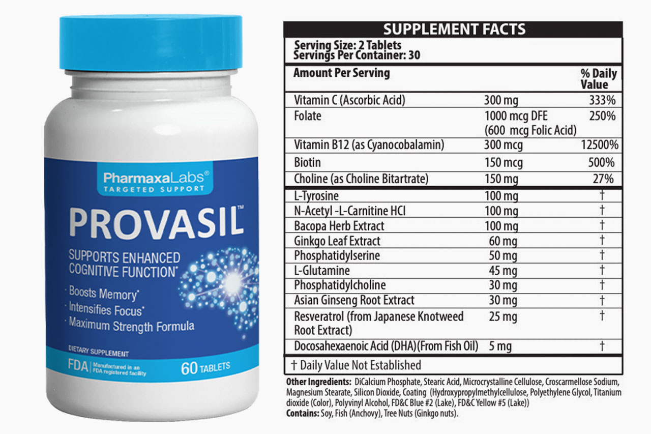 Provasil Supplement Facts Label