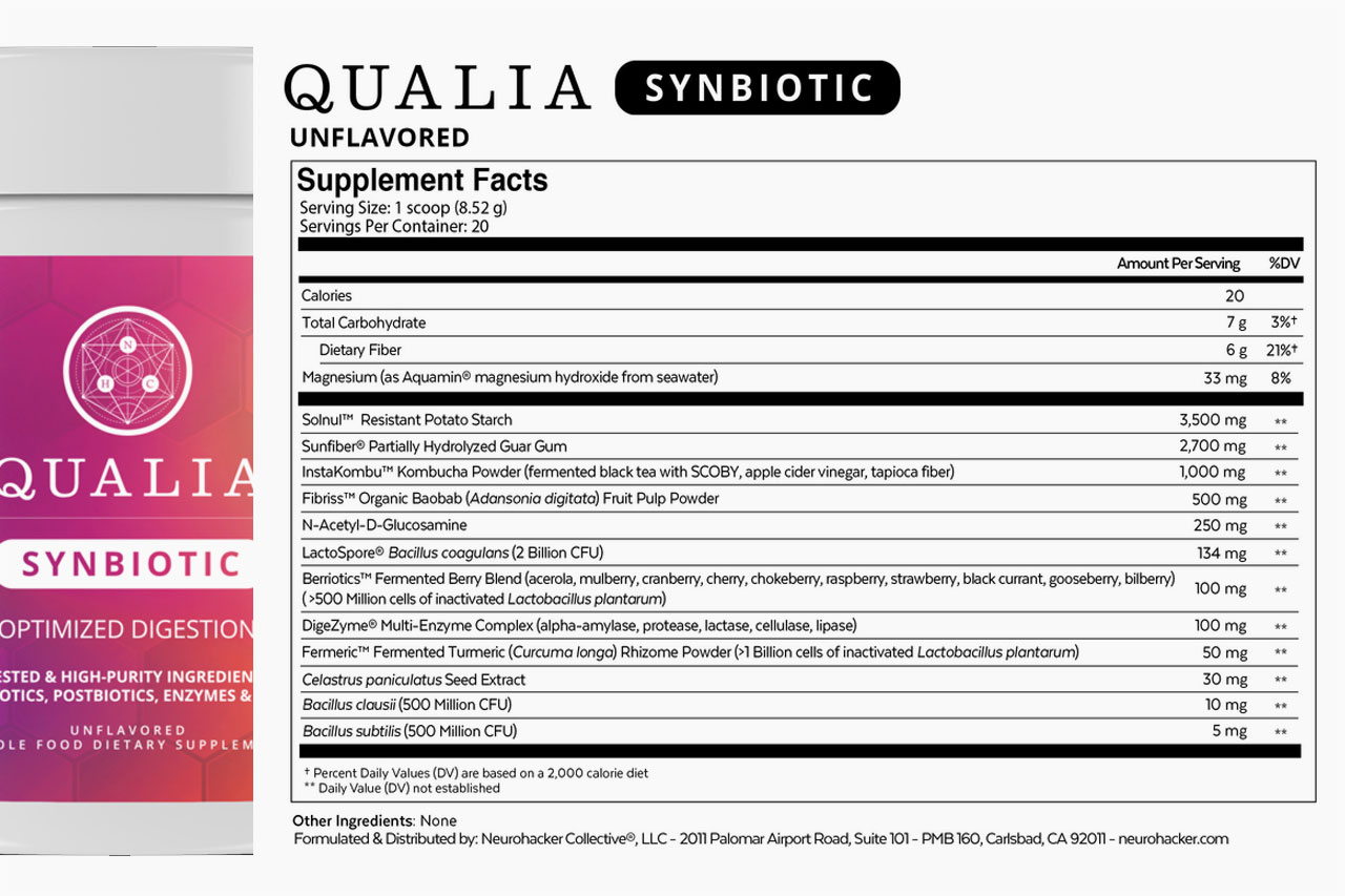 Qualia Synbiotic Supplement Facts