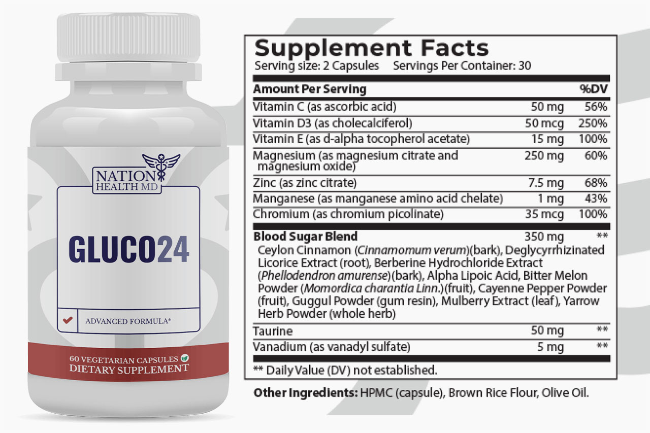 Gluco24 Supplement Facts Label